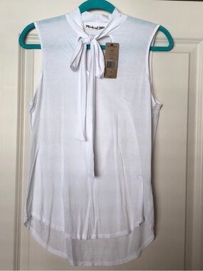 Michael Stars White Sheer Tie Neck Blouse Tank One Size NWT Bow Front